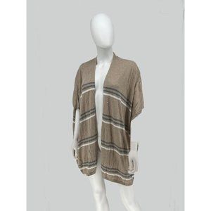 EDDIE BAUER taupe gray striped knit drop shoulders short sleeve vest cardigan L
